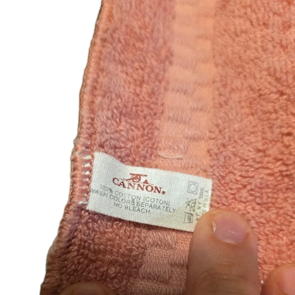 Vtg Retro Cannon Monticello Bath Towel Washcloths Pink MCM Fringe Retro 1970s